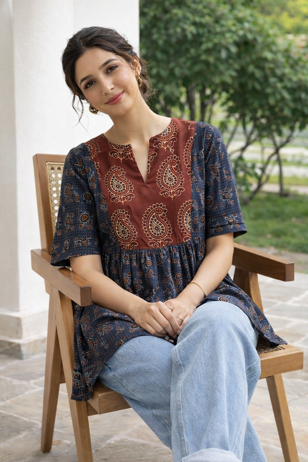 Navy Blue Short Kurti for Womens