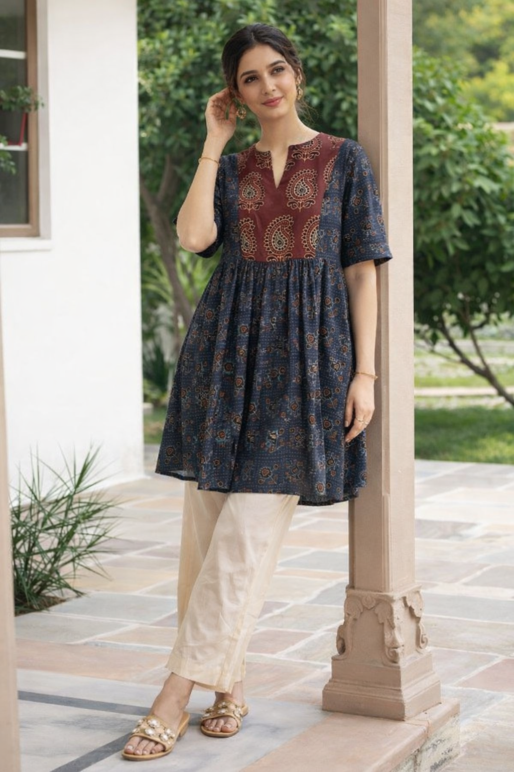 Navy Blue Short Kurti for Womens